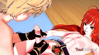 Genshin Impact Yaoi Hentai - Aether added to Diluc Having Sex - Twink anime characters Part 1&sol;2